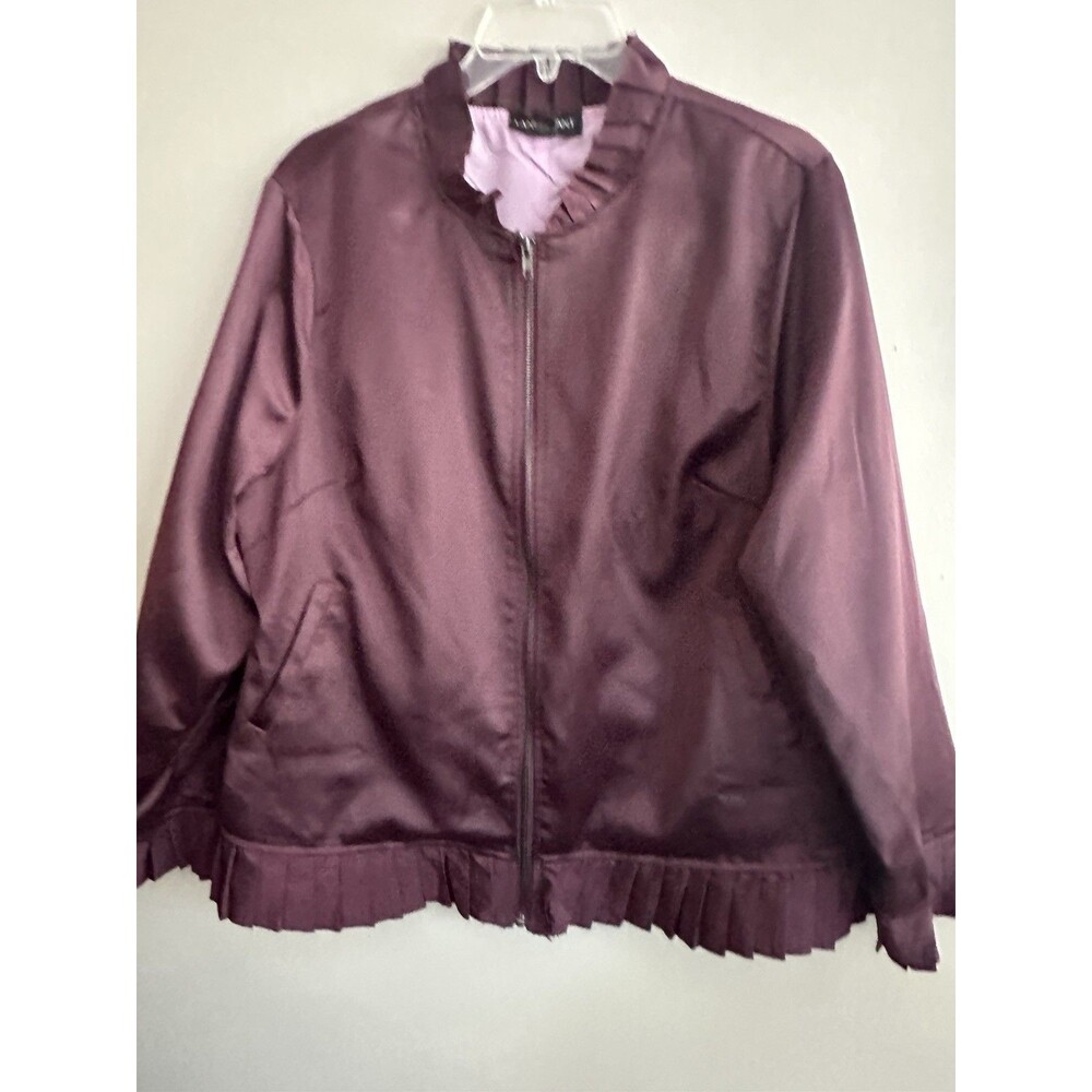 Lane Bryant Womens Jacket Size 18/20 Ruffle Trim Satin Bomber Pockets Merlot